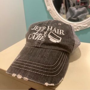 Gently used distressed gray “Jeep hair don’t care” baseball hat